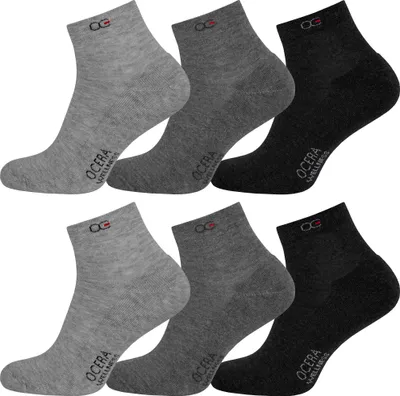 Produktbild von OCERA 6 Paar Wellness Kurzschaft Socken Baumwolle NEU mit Frotteesohle + handgekettelter Spitze Uni Damen + Herren in Grautönen Gr. 39-42