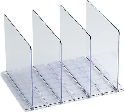 Produktbild von Verstellbare Regaltrennwände für Bücherregal - Kunststoff Handtaschen Organizer - Geldbörsen Aufbewahrung (klar, 4 Trennwände)