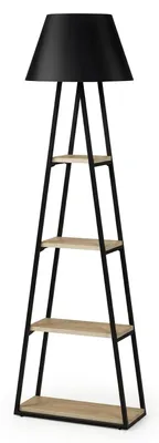 Image de Lampe sur pied, style industriel, étagère en bois, couleur noire