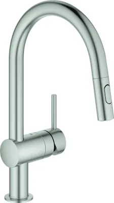 A studio shot of a kitchen faucet.