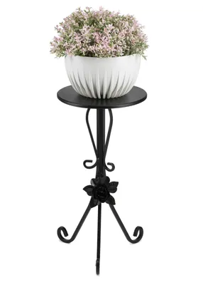Image de HowHomely Classique Porte-plantes, Tabouret à fleurs en métal noir hauteur 55 cm - Porte-fleurs pour la maison