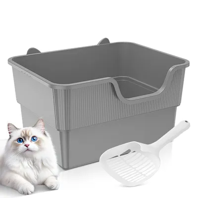 Produktbild von Amicura Katzentoilette, Offenes Katzenklo mit hohem Rand, extragroße Katzentoilette, Mit Katzenstreuschaufel, ohne Deckel Katzen WC