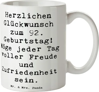 Produktbild von Mr. & Mrs. Panda Tasse Spruch 92. Geburtstag Freude - Weiß - Geschenk, Kaffeetasse, Lächeln, Kaffeebecher, für büro, Pott, Becher, Gesundheit, Happy Birthday, Zitat