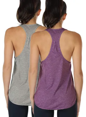 Immagine prodotto di Canottiera da donna, confezione da 2 - Canottiera sportiva - Maglietta senza maniche - Scollo a V sulla schiena - Traspirante - Materiale leggero
