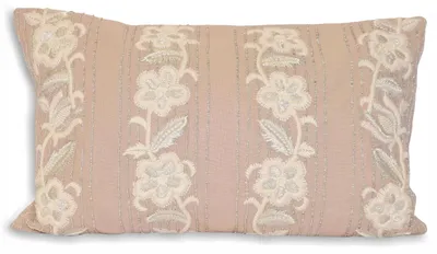 Kissen mit Blumenstickerei, 30x50 cm, beige, Baumwolle