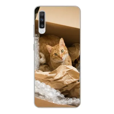 Produktbild von MuchoWow® Handyhülle Schutzhülle Hülle für Samsung Galaxy A70 Katze - Box - Rot Silikon Softcase Handy Hülle - Schutzhaube