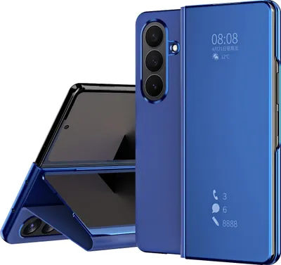 Immagine prodotto di Custodia per Samsung Galaxy Z Fold 7 copertura trasparente a specchio, supporto in Finto cuoio blu