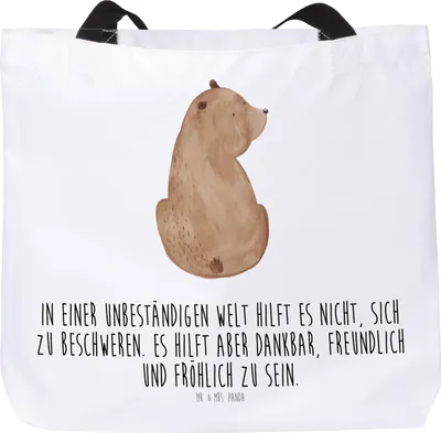 Produktbild von Mr. & Mrs. Panda Tote Bag Bär Schulterblick - Weiß - Geschenk, Strandtasche, Reisetasche, Bären, Motivation, Einkaufstasche, Weisheit, Teddy, Tasche, Selbstachtung