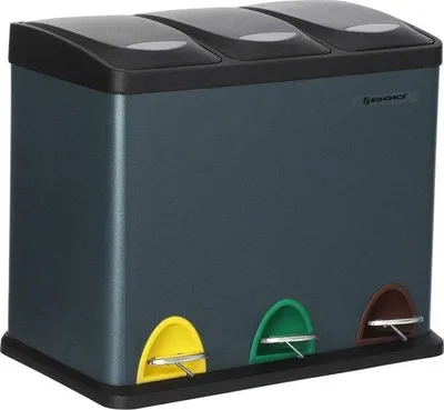 Image de Poubelle en acier inoxydable de 24 litres avec pédale, 3-en-1, grise
