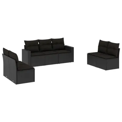 Produktbild von 7-tlg. Garten-Sofagarnitur mit Kissen Schwarz Poly Rattan