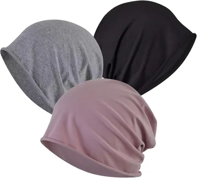 Productafbeelding van Beanie dames - Set van 3 - Dunne katoenen slouch muts - Zwart en roze en grijs