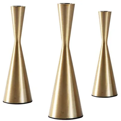 3er Set Goldene Taper Kerzenhalter aus Eisen, 19–27 cm