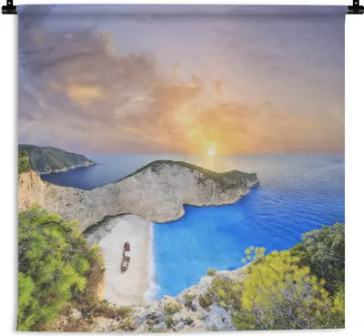 Produktbild von MuchoWow® Wandteppich Wandbehang Der Strand von Navagio auf Zakynthos 150x150 cm Tapisserie Dekoration Wandtuch - Wohnaccessoires - Modernes