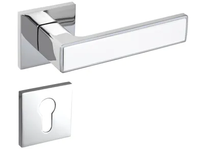 Produktbild von Gavroche Türgriffe Set Profilzylinder Türklinken für Innentüren Silber Chrom und Weiß Drückergarnitur für Zimmertür mit eckiger Rosettengarnitur Zink