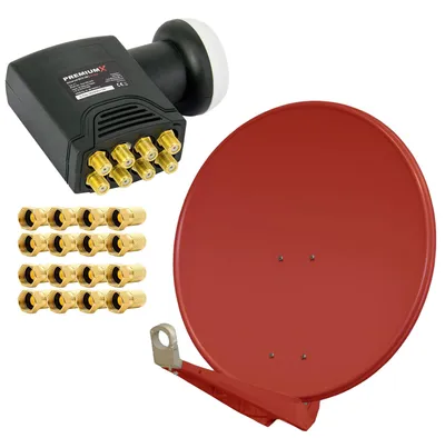 Produktbild von PremiumX DELUXE80 Satellitenantenne 80cm Aluminium in Ziegelrot Offset Antenne HDTV 4K Octo LNB Sat