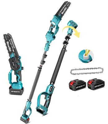 Produktbild von Elektrische Hochentaster-Kettensäge - Akku-Kettensäge - 20,3 cm Schwert - 3 m Verlängerungsstange - Bürstenloser Motor - 2 x 4,0-Ah-Akkus