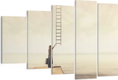 Produktbild von Bild auf Leinwand - Leinwandbild - 5 Teile - Symbol Frau Leiter - 150x100cm - Wand Bild - Wanddeko - Wandbilder - Leinwanddruck - Bilder - Wanddekoration - Leinwand bilder - Wandbild - EG150x100-4339