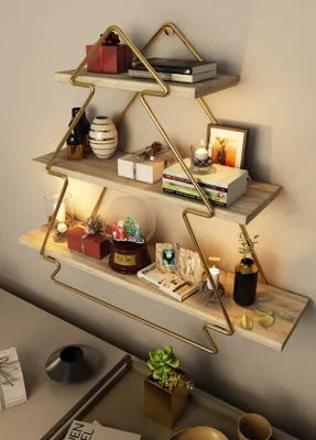 Produktbild von Skye Decor, Duvar Rafı, Tezgah Üstü Kullanım, Wandregal, Gold, 100 % MASSIVES HOLZ, 53 x 15 x 60 cm