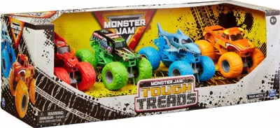 Produktbild von Monster Jam , Tough Treads Set, offizielle El Toro Loco, Megalodon, Grave Digger und Bakugan Dragonoid Die-Cast Monster Trucks, Maßstab 1:64, Kinderspielzeug für Jungen und Mädchen, Monstertruck, 3 Jahr(e), Mehrfarbig