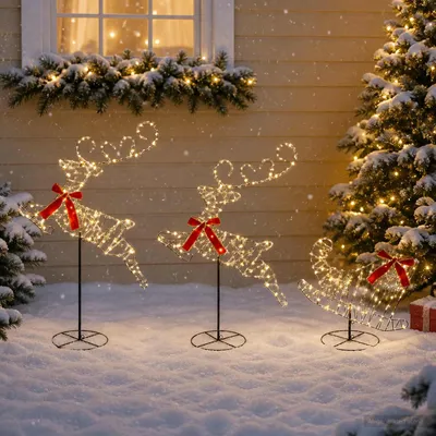 Produktbild von Weihnachtsrentier mit Schlitten 3 stk. 160 LEDs Warmes Weiß