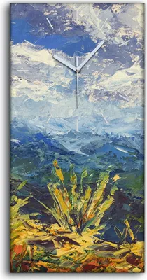 Produktbild von Dekor Leinwand Uhr Wandbilder Quarz 30x60 Ölgemälde Landschaft Berge Wolken - weiße Hände