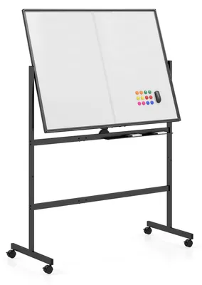 Immagine prodotto di Lavagna magnetica mobile marca COSTWAY, bianca, con supporto, dimensioni 120x90 cm, superficie magnetica su entrambi i lati, con ruote bloccabili e accessori inclusi, rotazione a 360°, ideale per ufficio, scuola e casa