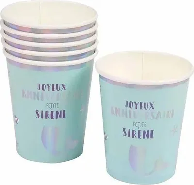 Image de Set de 6 gobelets en carton Anniversaire sirene