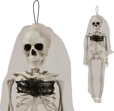 Immagine prodotto di Scheletro Sposa Decorazione di Halloween Fantasma Spaventoso Figura Appeso con Velo, Colore: Bianco