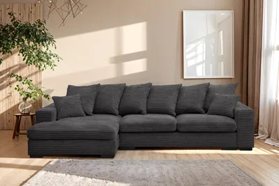 Zdjęcie produktu dla Sofa w kształcie L GABON narożnik z funkcją spania Zoom grafitowy lewy