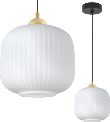 Image de Suspension Riffle noir et or à 1 ampoule avec abat-jour cylindrique blanc 20 cm E27