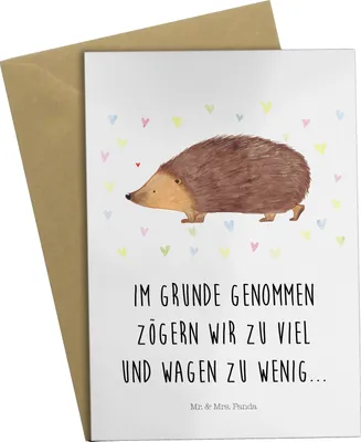 Produktbild von Mr. & Mrs. Panda babykarte Igel Herzen - Weiß - Geschenk, Grußkarte, osterkarten, Herz, glückwunschkarten, Lustige Sprüche, osterkarte, einladungskarten, Liebe, Vertrauen