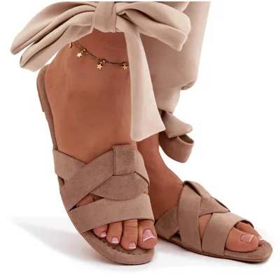 Produktbild von Damen flache Pantoletten mit Riemen Dunkelbeige Pavelle 38