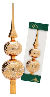 Produktbild von Krebs Glas Lauscha Weihnachtsbaumspitze - Gold mit silbrig/weißem Rankendekor - aus Glas - ca. 33 cm