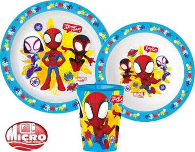 Immagine prodotto di Set di stoviglie Spiderman Spidey Team, set in microplastica, con tazza da 260 ml