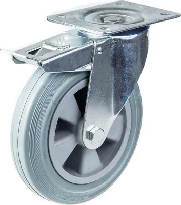 Produktbild von 200mm 8" Lenkrolle grau gummibereift mit Bremse starke 205kg Kapazität