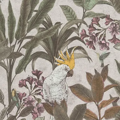 Image de Profhome 397484-GU Papier peint moitf d'oiseaux jungle mat vert blanc-crème 5,33 m2