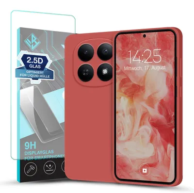 Produktbild von Hülle für Xiaomi Redmi Note 15 / 15 5G mit 9H Displayglas Displayschutz Case Cover Bumper Smartphone Softgrip Schutzhülle Farbe: Rot