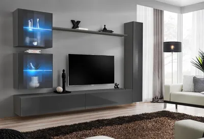 Produktbild von Luxus Komplett Wohnwand Grau Möbel Designer Set Einrichtung Sideboard Modern