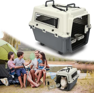 Produktbild von Bettizia Hundebox Auto Rückbank Transportbox 67.3x54.9x51.5cm Katzentransportbox Kaninchen Katzenkorb Transport Hundetransportbox Reisebox Grau-Weiß
