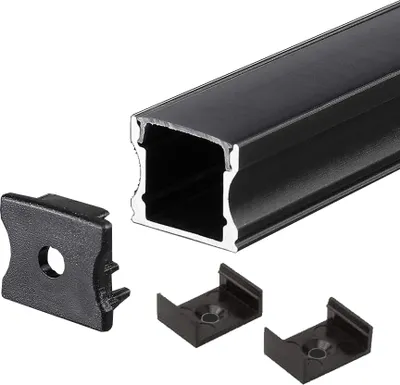 Produktbild von 2m Schwarz Aufputz Aluprofil Alu Schiene Kanal System inkl. 2 Abdeckung Profil X-S
