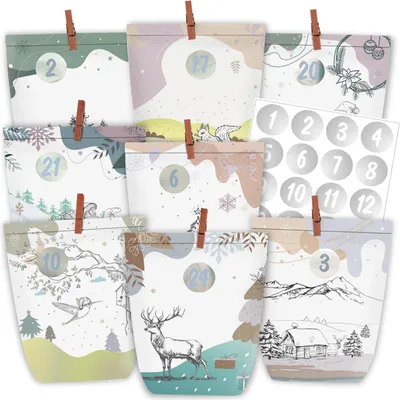 Produktbild von Adventskalender Tüten zum Befüllen 24 Weihnachtskalender Papiertüten Grün