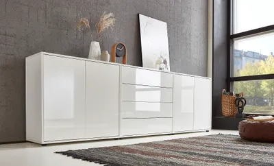 Produktbild von BMG Möbel Sideboard »Mailand Set 5« (Kommode Anrichte Aktenschrank), mit weiß lackierten Hochglanzfronten und hochwertigen push-to-open Beschlägen