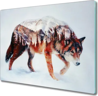 Produktbild von Coloray Hackbrett Herdabdeckplatte 60x52 cm Küchenbrett Kochplattenabdeckung Schneidebrett - Wolf Winterwald