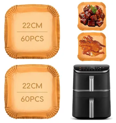 Obrázok produktu pre Pergamenový papier na fritovanie teplým vzduchom, 120 kusov, vhodný pre fritézy Cosori Turbo Tower Pro s objemom 10,8 litra
