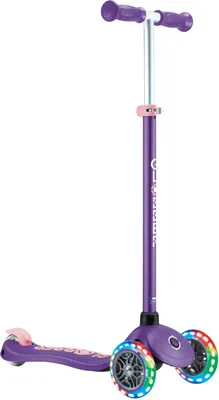 Produktbild von GLOBBER PRIMO PLUS LIGHTS – Tretroller Kinder, 120/80 mm, ABEC 9, 3-rädrig, höhenverstellbar, LED-Leuchtrollen, lila