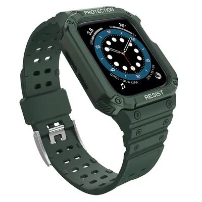 Zdjęcie produktu dla Protect Strap Band opaska z etui do Apple Watch 7 / 6 / 5 / 4 / 3 / 2 / SE (45 / 44 / 42mm) obudowa pancerny pokrowiec na zegarek zielony