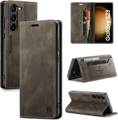 Produktbild von Galaxy S23 Brieftasche Hülle, Retro Kunstledertasche Stand Schutzhülle für Samsung Galaxy S23 Kupfer