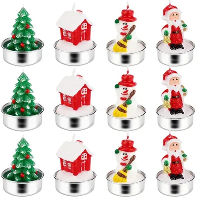 12 Weihnachts-Teelichter, handgefertigt, 4 Motive, 2h Brenndauer