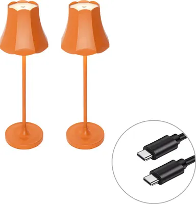 Produktbild von Set mit 2 Retro Tischleuchten orange wiederaufladbar IP44 Granny