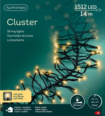 Produktbild von Lumineo LED Lichterkette Cluster schwarz 14 Meter 1512 Lichter - softgold